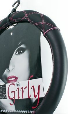 Car+ Car Steering Wheel Cover Girly Cross Stich with Diameter 37-39cm Synthetic Black with Pink Stitching