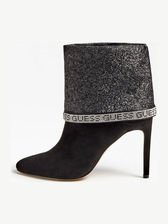 Guess Teegana Suede Γυναικεία Μποτάκια με Ψηλό Τακούνι Μαύρα