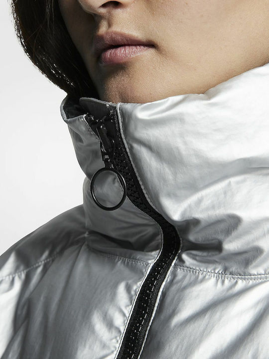Sportswear Women's Short Puffer Jacket for Winter Silver