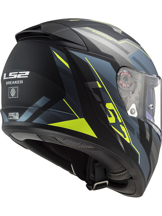 LS2 Breaker FF390 Beta Full Face Helmet with Pinlock and Sun Visor ECE 22.05 1400gr Matt Cobalt/H-V Yellow KR5026