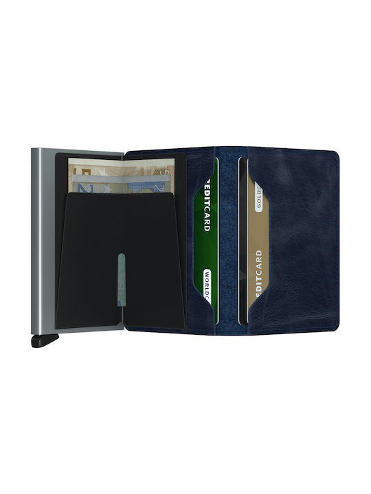 Slimwallet Vintage Leather Men's Wallet Cards with RFID and Slide Mechanism Blue