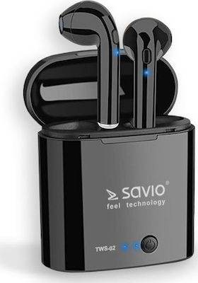 Savio TWS-02 Ohrstöpsel Bluetooth-Freisprecheinrichtung Kopfhörer mit Ladeetui Schwara