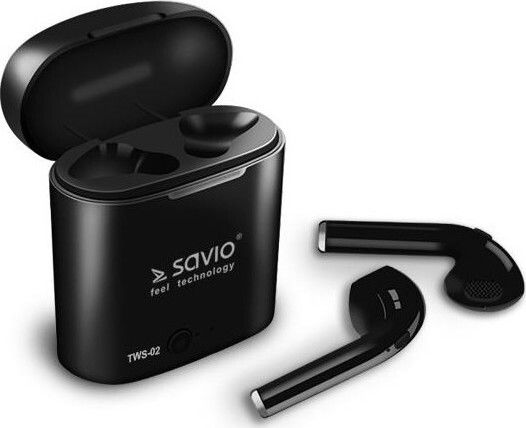 Savio TWS-02 Earbud Bluetooth хендсфри Слушалки с Кутийка за Зареждане Черен