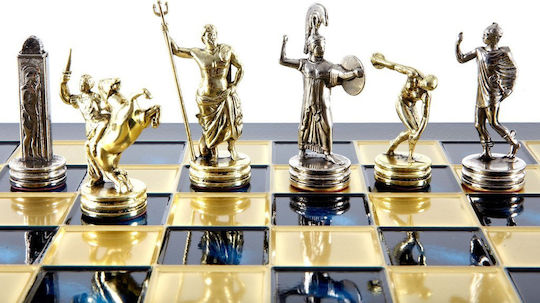 Manopoulos Discus Thrower Handmade Chess Metal with Pawns 36x36cm