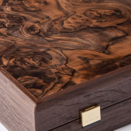 Manopoulos Natural Burl with Pearl Elements Handgefertigt Backgammon Holz mit Spielsteinen 48x48cm