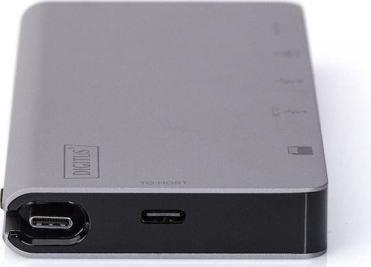 Digitus USB-C Docking Station με HDMI 4K PD Ethernet και συνδεση 2 Οθονών Ασημί (DA-70877)