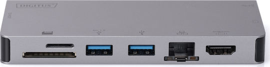 Digitus USB-C Docking Station με HDMI 4K PD Ethernet και συνδεση 2 Οθονών Ασημί (DA-70877)