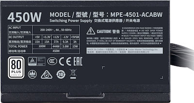 CoolerMaster MWE 450 Ver.2.0 450W Λευκό Τροφοδοτικό Υπολογιστή Full Wired 80 Plus Standard