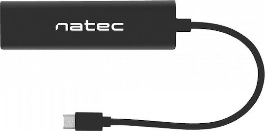 Natec Butterfly Hub 3 Θυρών USB 2.0 με σύνδεση USB-C / Ethernet