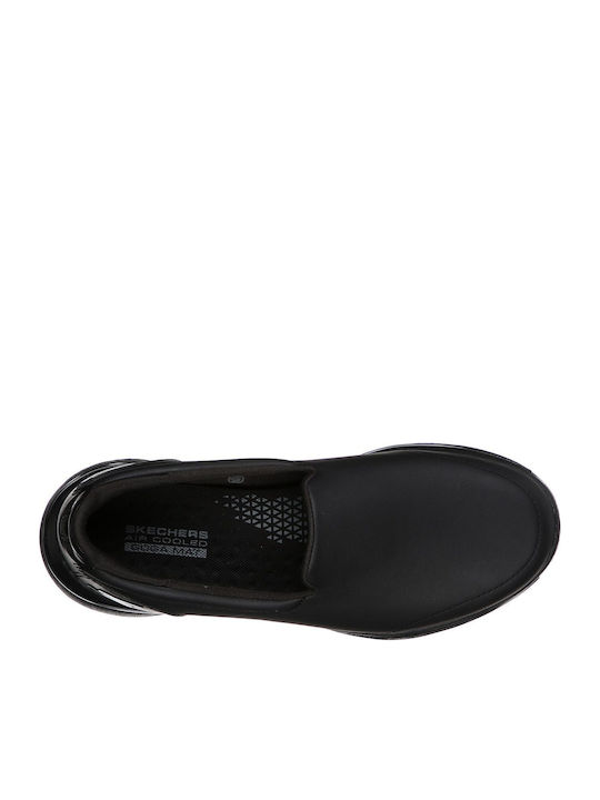 Gowalk 5 Polished Γυναικεία Slip-On Δερμάτινα Μαύρα