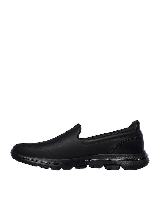 Gowalk 5 Polished Γυναικεία Slip-On Δερμάτινα Μαύρα