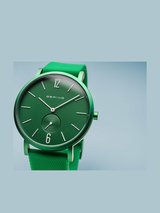 Bering Time True Aurora Men's Watch 47mm Battery with Green Rubber Strap