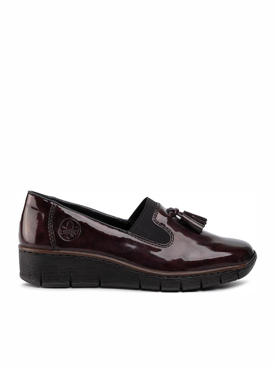 Rieker Patent Leather Women's Moccasins in Burgundy Color