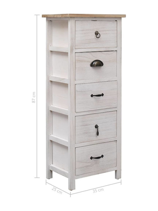 Wooden Storage Drawers with 5 Drawers Λευκό / Φυσικό L35xW25xH87cm