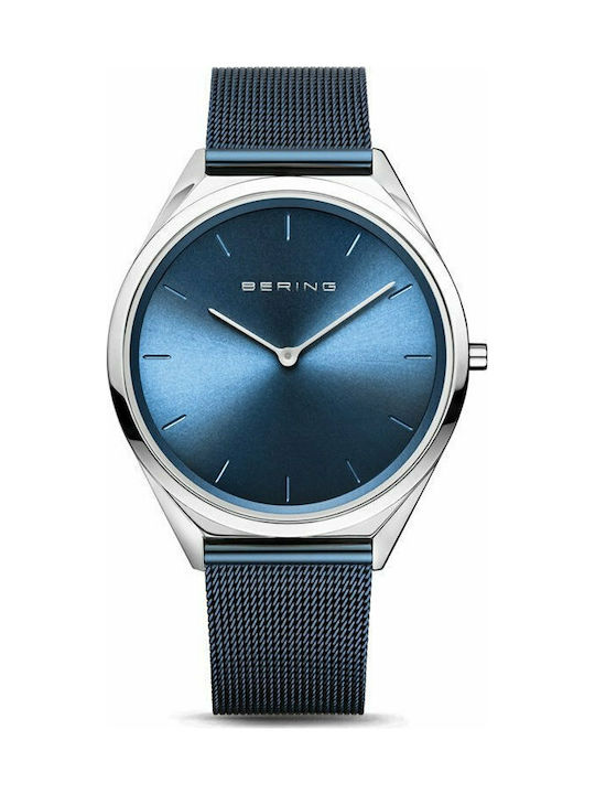 Bering Time Ultra Slim Uhr Batterie mit Blau Metallarmband