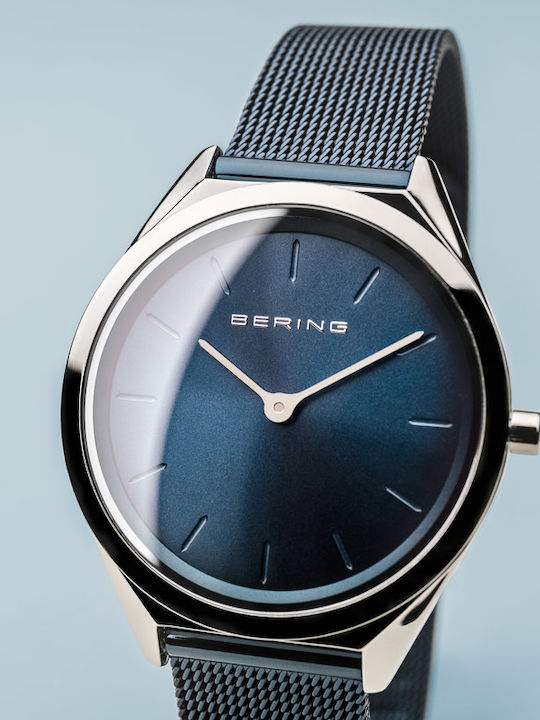 Bering Time Ultra Slim Ανδρικό Ρολόι 39mm Μπαταρίας με Μπλε Μεταλλικό Μπρασελέ