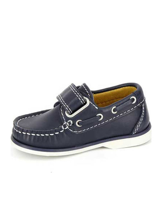 Boys Leather Moccasins with Velcro Navy Blue