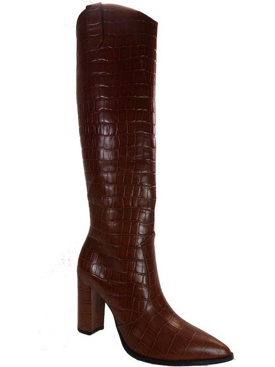 Fardoulis Leather High Heel Women's Boots Brown