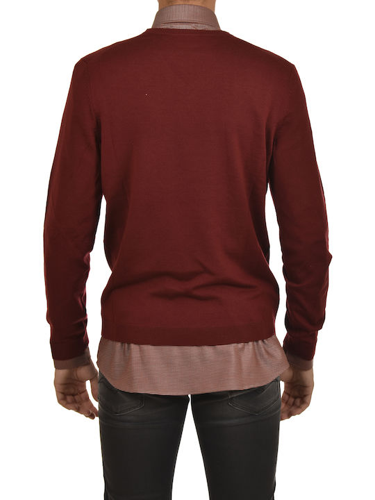 Hugo Boss Men's Long Sleeve Sweater with V-Neck Burgundy