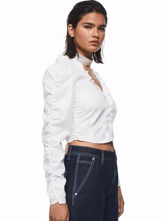 Caroline Women's Denim Long Sleeve Shirt White
