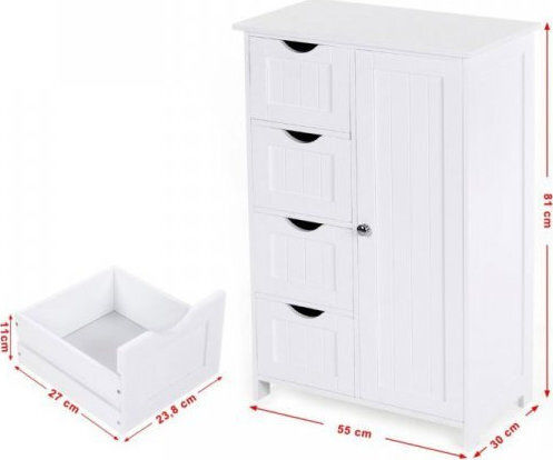 Songmics Dulap de baie cu 4 sertare Cabinet de baie L55xA30xÎ81cm Alb
