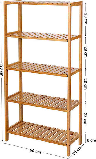 Songmics Boden Badezimmerregal Bamboo mit 4 Regalen 60x26x130cm Braun