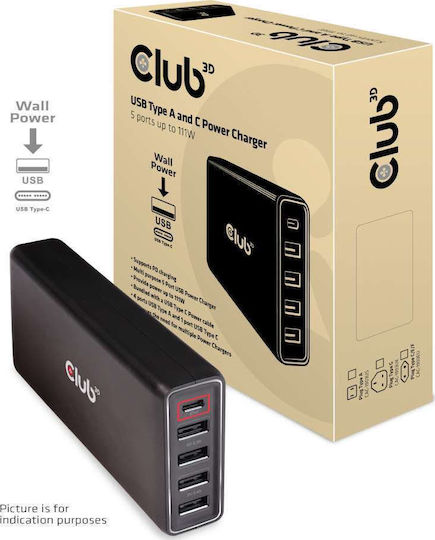 Club3D с 4 USB-A порта и USB-C порт Черен (CAC-1903EU)