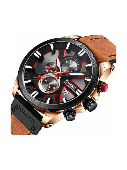 Curren Uhr Chronograph Batterie mit Lederarmband Brown/Black