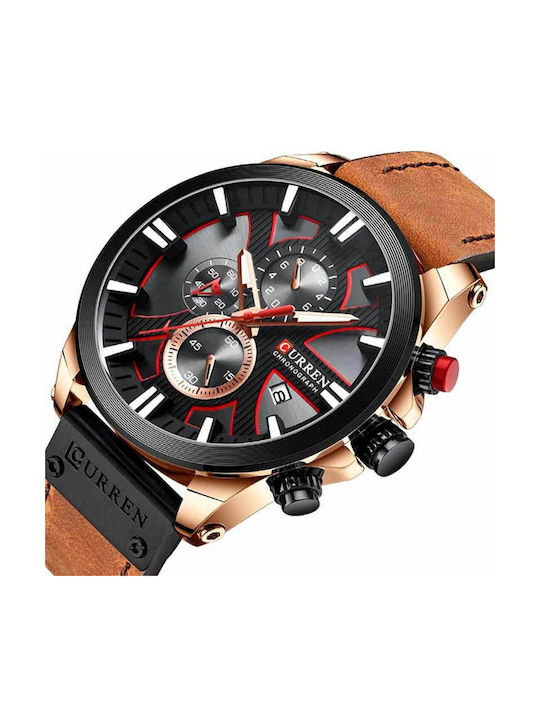 Curren Men's Watch 47mm Chronograph Battery with Leather Strap Brown/Black