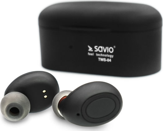 Savio TWS-04 In-Ear Bluetooth-Freisprecheinrichtung Kopfhörer mit Ladeetui Schwarz