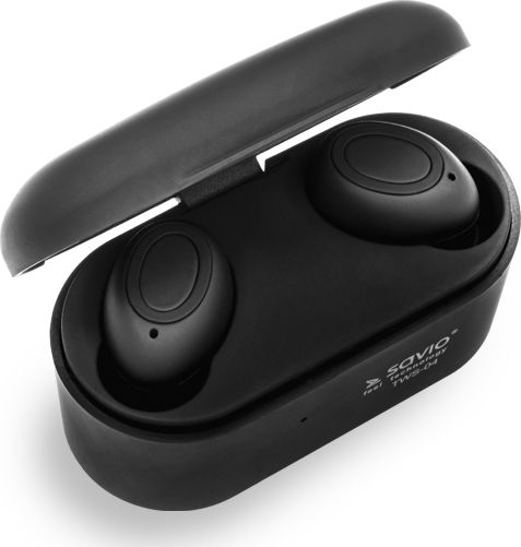 Savio TWS-04 In-Ear Bluetooth-Freisprecheinrichtung Kopfhörer mit Ladeetui Schwarz