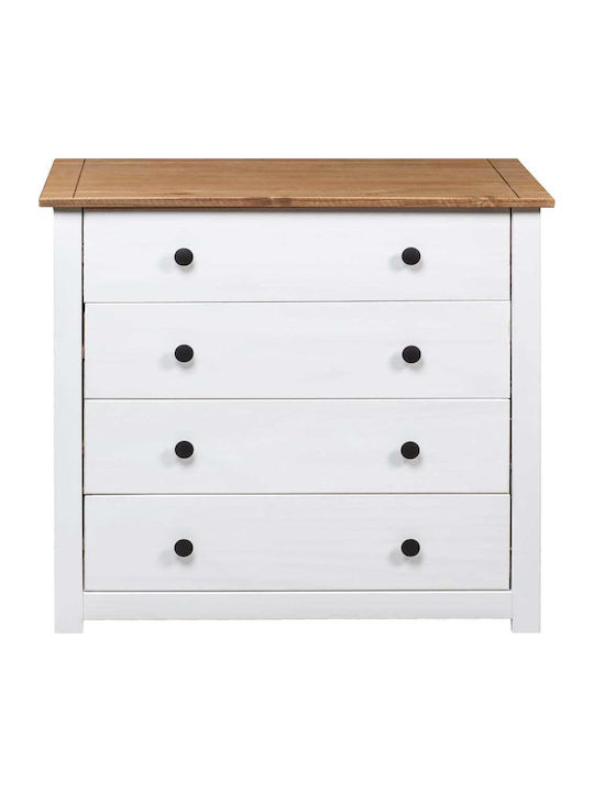 Panama Chest of Drawers of Solid Wood with 4 Drawers White 80x40x73cm