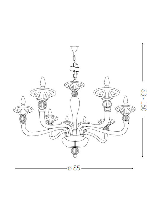 Ideal Lux Danieli Sp8 Πολυέλαιος 8xE14 με Κεράκια Μελί 159973