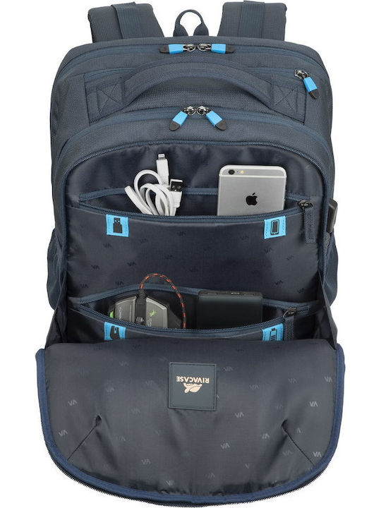 Rivacase Borneo Gaming Backpack Αδιάβροχη Τσάντα για Laptop 17.3" με Θύρα USB Dark Blue