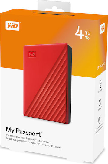 Western Digital My Passport (2019) USB 3.2 Външен HDD 4000ГБ 2.5" Червен
