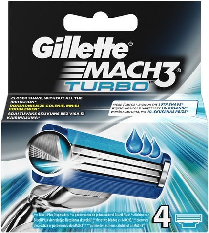 Gillette Mach3 Turbo Capete de schimb cu 3 lame și bandă lubrifiantă 4buc