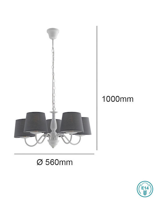 Fan Europe Favola 5 Πολυέλαιος 5xE14 Ø56cm με Καπέλα Λευκός I-FAVOLA/5