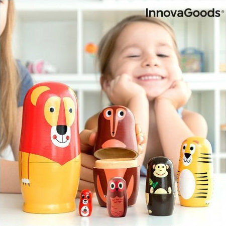 InnovaGoods Tierchen Babuschka mit Tieren aus Holz für 36++ Monate