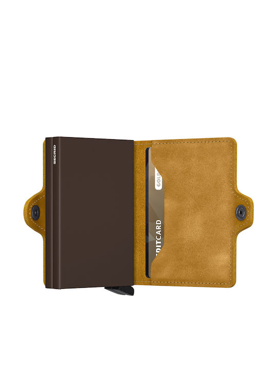 Twinwallet Vintage Δερμάτινο Ανδρικό Πορτοφόλι Καρτών με RFID και Μηχανισμό Slide Κίτρινο