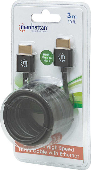 Manhattan HDMI 1.4 High Speed 1080p 120Hz Cable HDMI Male - HDMI Male 3m Black