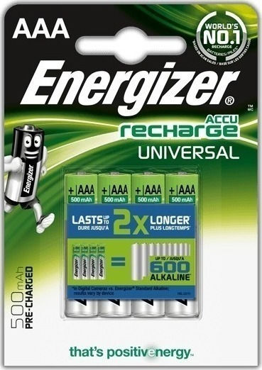 Energizer Universal Επαναφορτιζόμενες Μπαταρίες AAA Ni-MH 500mAh 1.2V 4τμχ