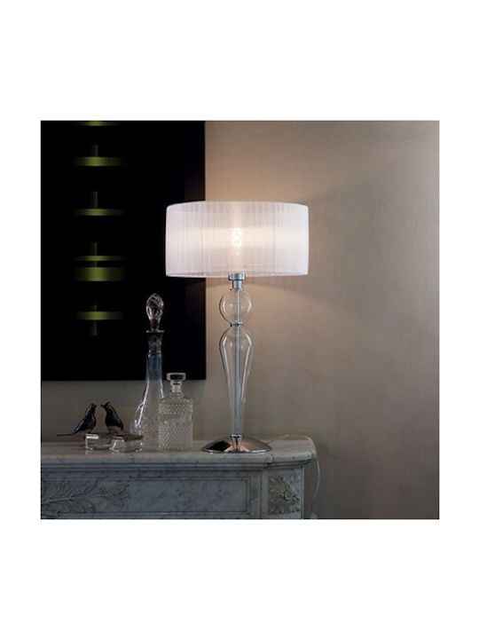 Ideal Lux Glass Table Lamp for Socket E27 with White Shade and Transparent Base