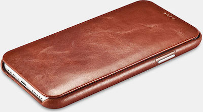 iCarer Vintage Curved Edge Leather / Synthetic Leather Book Brown (iPhone 11 Pro)