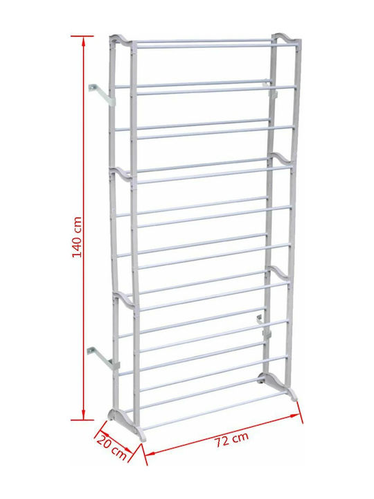 Metallic Shoe Organizer with 10 Shelves Gray 72x20x140cm