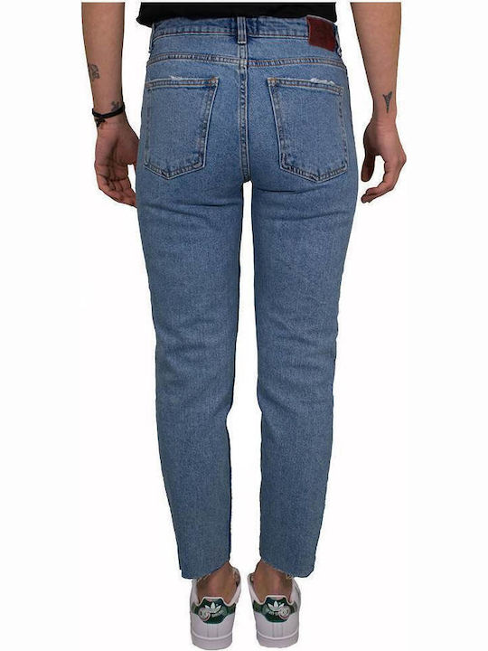 Hoch tailliert Damenjeans in Gerader Linie Light Blue Denim