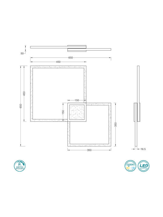 Trio Lighting Hydra Πλαφονιέρα Οροφής 65εκ. Μαύρη με Ενσωματωμένο LED