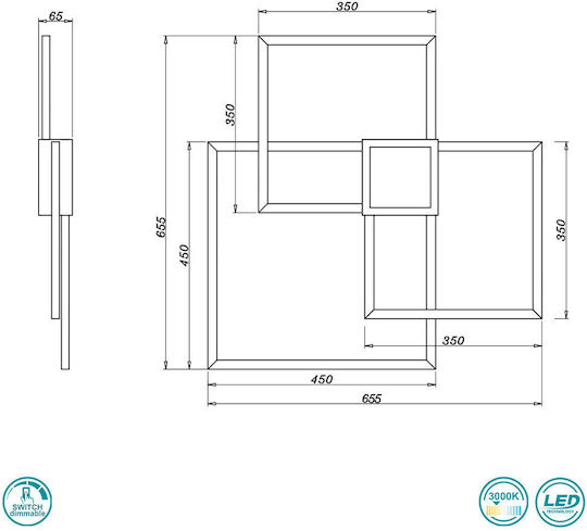 Trio Lighting Hydra Πλαφονιέρα Οροφής 65.5εκ. Ανθρακί με Ενσωματωμένο LED