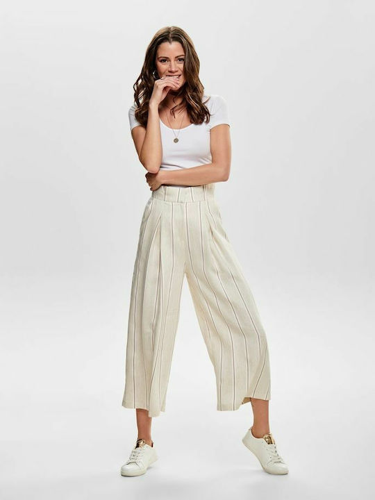 Only Women's High-waisted Fabric Trousers Beige