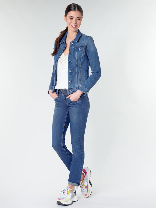 Pepe Jeans Thrift Classic Κοντό Γυναικείο Τζιν Μπουφάν Μπλε
