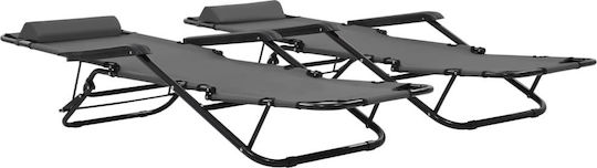 vidaXL Lounger-Armchair Beach with Recline 2 Slots Gray 138x61x89cm Set of 2pcs